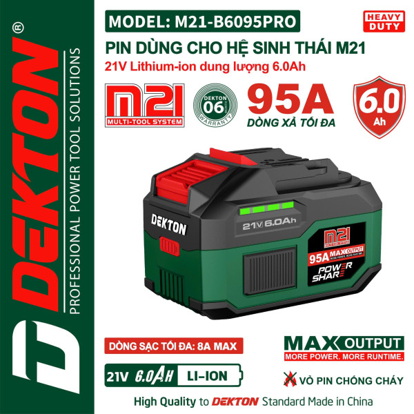 Pin 21V 6.0Ah Dekton M21-B6095PRO