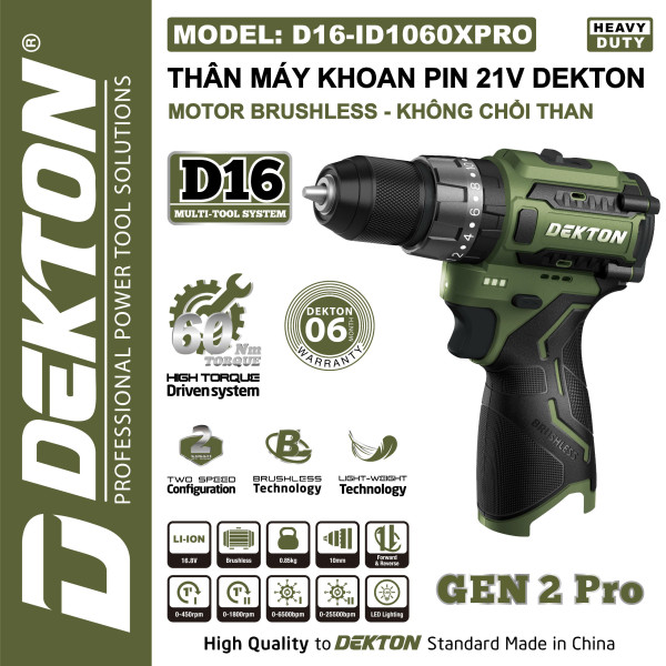 Máy khoan pin 16.8V Dekton mã D16-ID1060XPRO