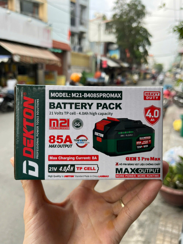 Pin 21V-4.0AH- DEKTON vỏ chống cháy, dòng xả cao - M21-B4085PROMAX, 85A, GEN 3