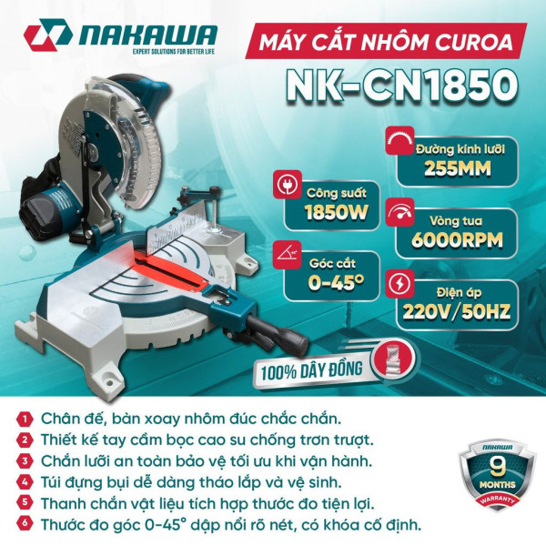 Máy cắt nhôm curoa 1850W NAKAWA NK-CN1850
