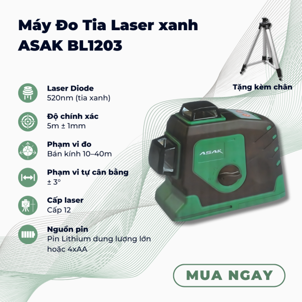 Máy Đo Tia Laser Xanh (3D) ASAK BL1203
