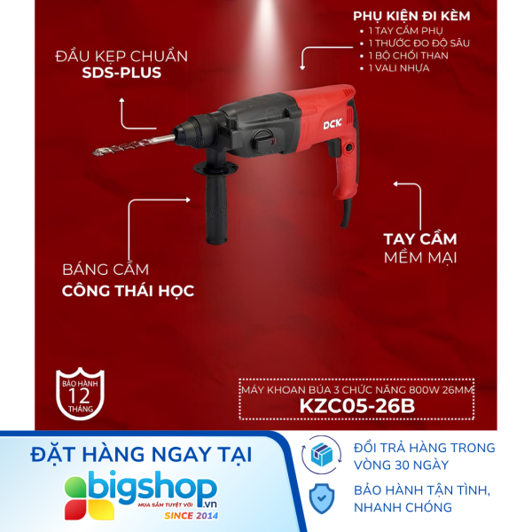 Máy khoan búa 3 chức năng 800W 26mm DCK KZC05-26B