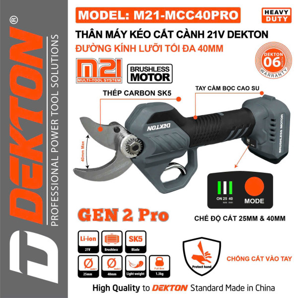 Kéo cắt cành dùng pin 21V Dekton M21-MCC40PRO