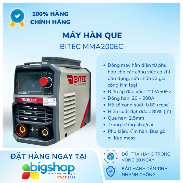 Máy hàn que BITEC MMA200EC, que 2.5 ly