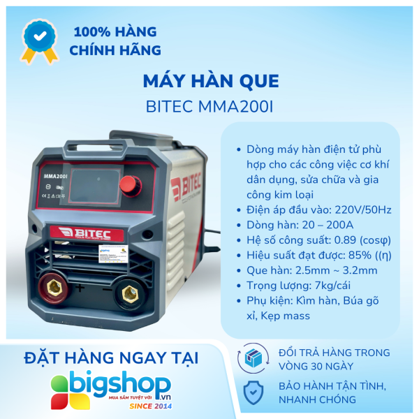 Máy hàn que BITEC MMA200I, que 2.5 ly