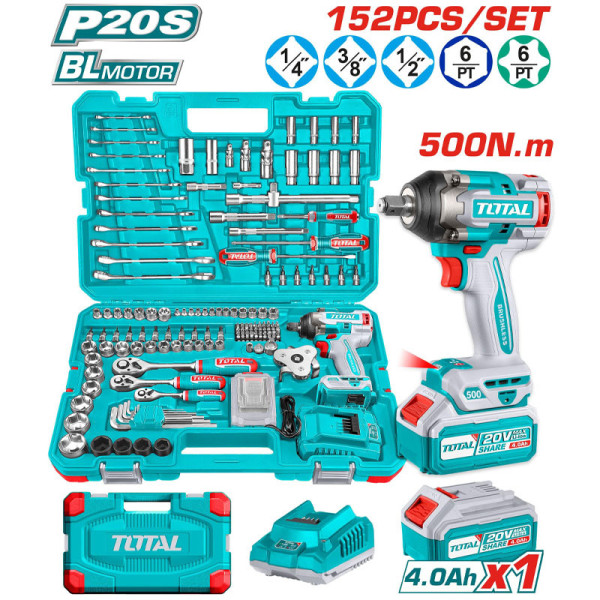 Bộ 152 món bao gồm máy siết bulong dùng pin 20V TOTAL THKTHP31522