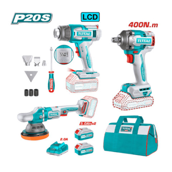 Combo máy thổi nhiệt, máy đánh bóng, máy siết bulong pin 20V TOTAL TOSLI240863