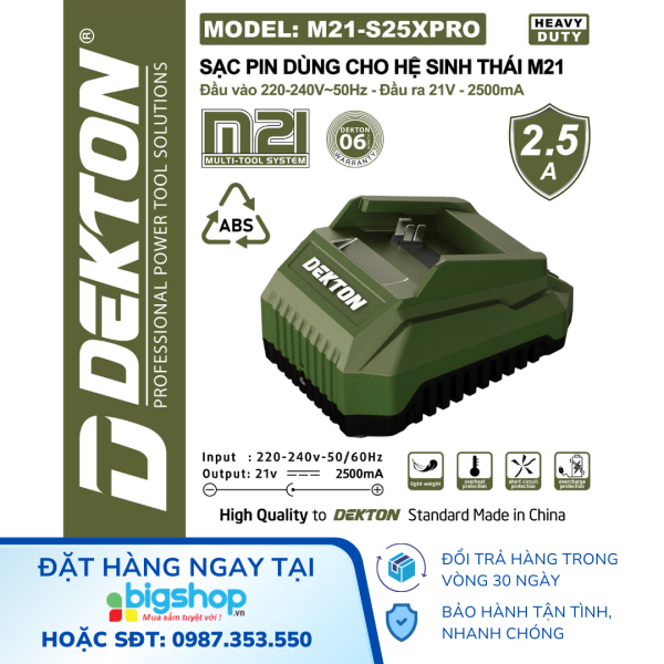Đế sạc pin DEKTON M21-S25PRO / M21-S25XPRO 21V/2.5A