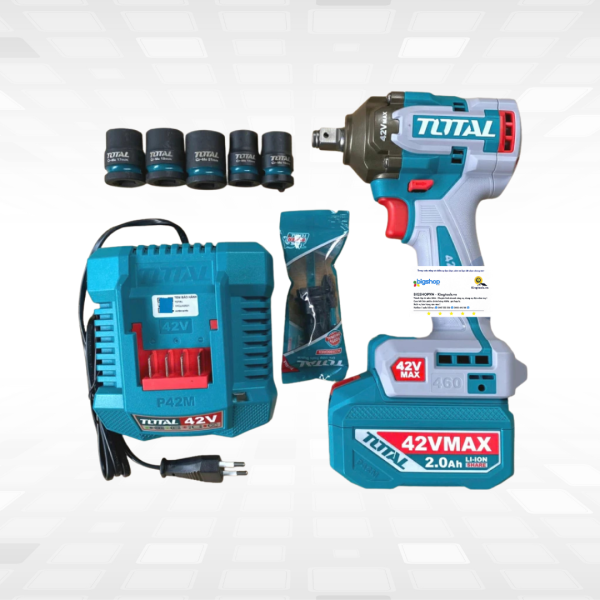 Máy siết bulong dùng pin 42V TOTAL TIWLI42461 - Lực siết 460Nm (1 pin 42V/2.0Ah và sạc)