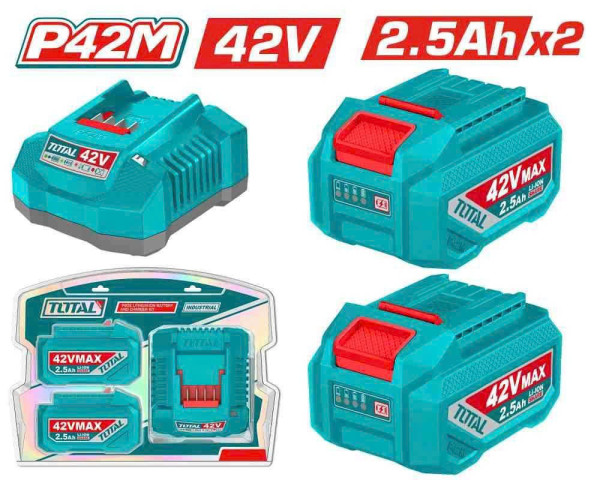 Bộ 2 pin Lithium TOTAL 42V/2.5Ah và 1 sạc 42V TFBCPM25221