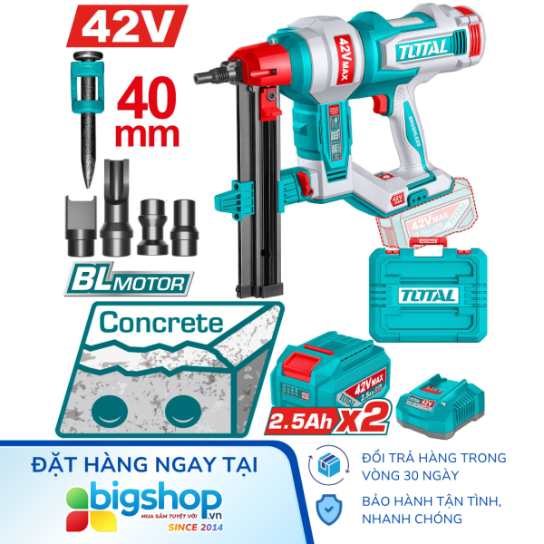 Máy bắn đinh bê tông pin 42V TOTAL TCNLI420602 - 2 pin 2.5Ah và sạc