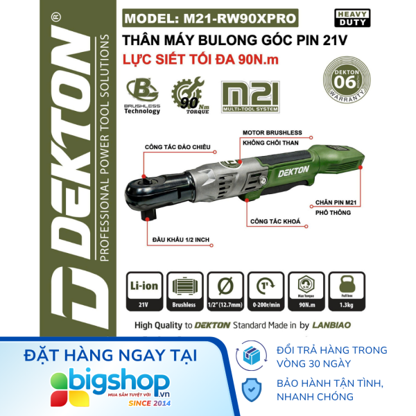 Máy siết mở bulong góc dùng pin DEKTON M21-RW90XPRO