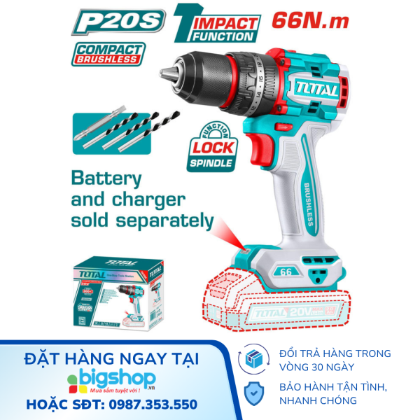 Máy khoan búa không chổi than dùng pin 20V TOTAL TIDLI206681 (Thân máy)