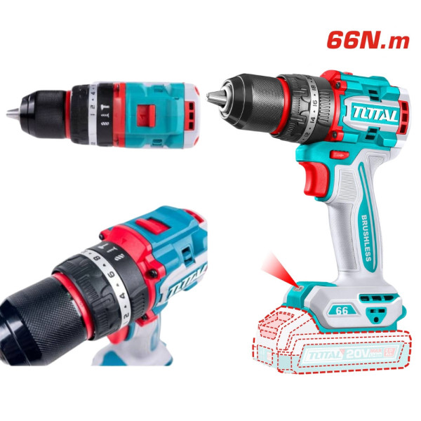 Máy khoan búa không chổi than dùng pin 20V TOTAL TIDLI206681