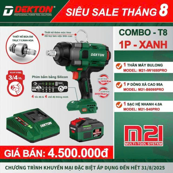 COMBO Máy siết bulong DEKTON M21-IW1650PRO kèm sạc và pin