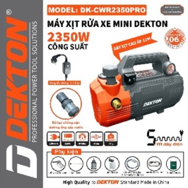 Máy Rửa Xe DEKTON-CWR2350PRO – Chỉnh Áp, Chống Giật, Full Phụ Kiện
