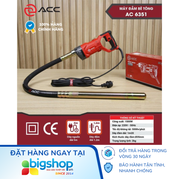 Máy đầm dùi bê tông cầm tay ACC AC6351 (Công suất 1500W, dây dài 1.2m)