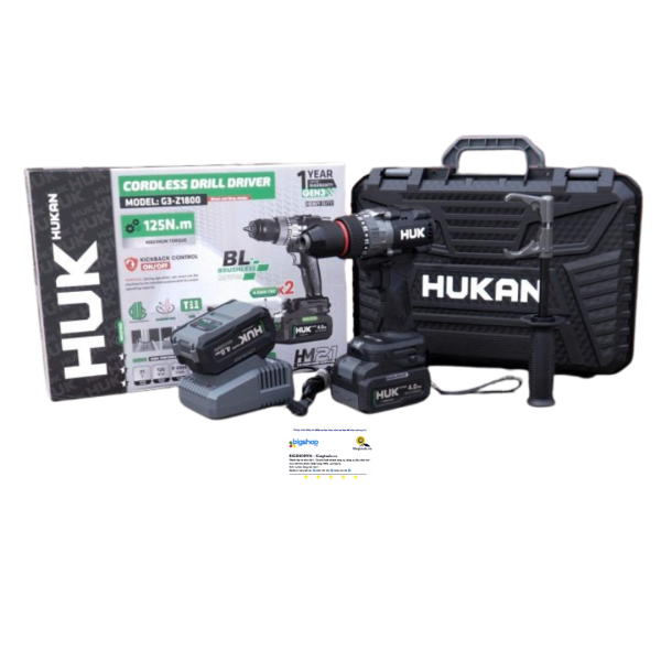 Máy khoan pin 21V, 3 chức năng HUKAN G3-Z1800 (GEN 3, 125Nm)