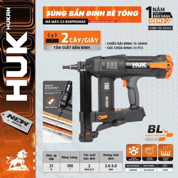 Máy Bắn Đinh Dùng Pin HUKAN G3-B38 PROMAX (GEN 3) – 21V