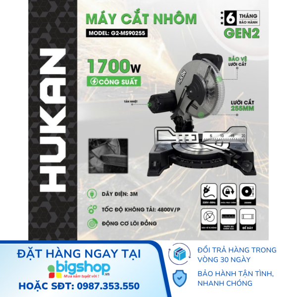 Máy cắt nhôm 1700W HUKAN G2-MS90255 (GEN 2)