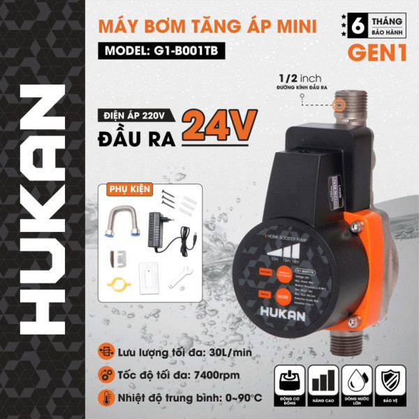 Máy bơm tăng áp mini HUKAN G1-B001TB 80W
