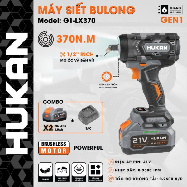 Máy siết bulong pin HUKAN G1-LX370 – Đầu 2 trong 1