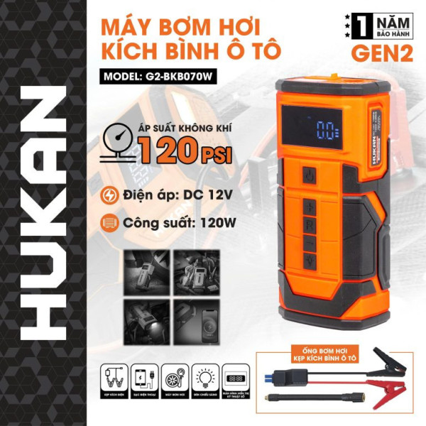 Máy bơm lốp & kích nổ ô tô HUKAN G2-BKB070w 120W