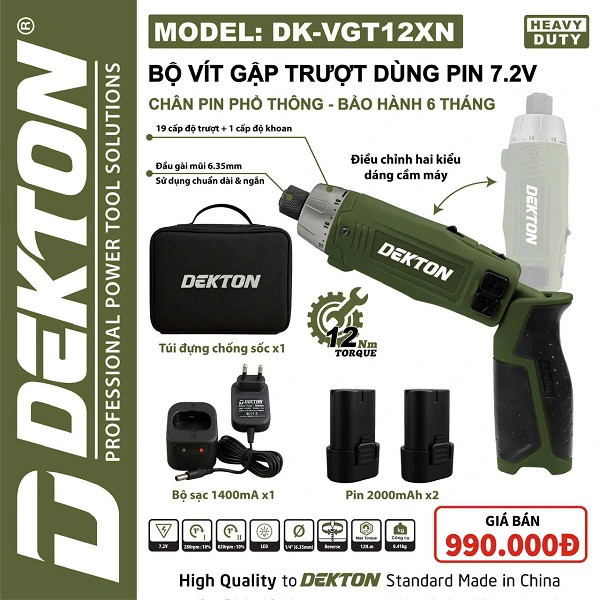 Bộ vít gập trượt pin 7.2V Dekton DK-VGT12XN