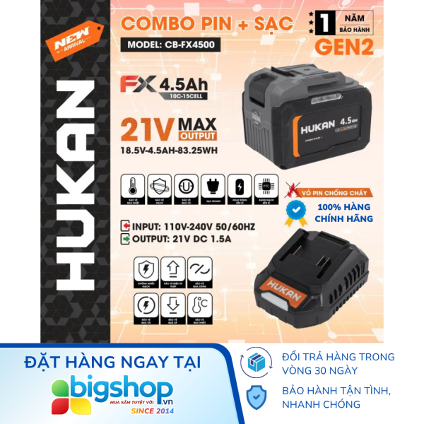 Combo pin sạc HUKAN CB-FX4500 (GEN 2) - Pin 4.5Ah và sạc 1.5Ah