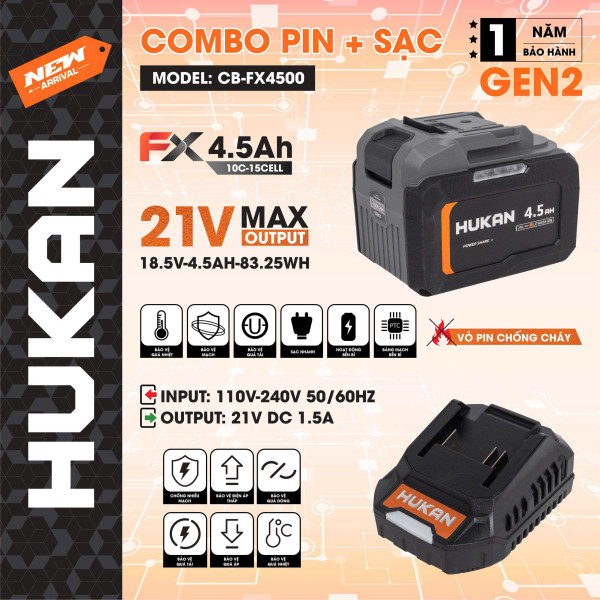Combo pin FX4500 + Sạc 1.5Ah HUKAN CB-FX4500 (GEN2)