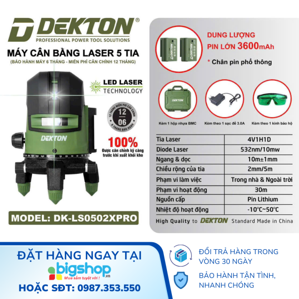 Máy cân mực laser 5 tia xanh DEKTON DK-LS0502XPRO