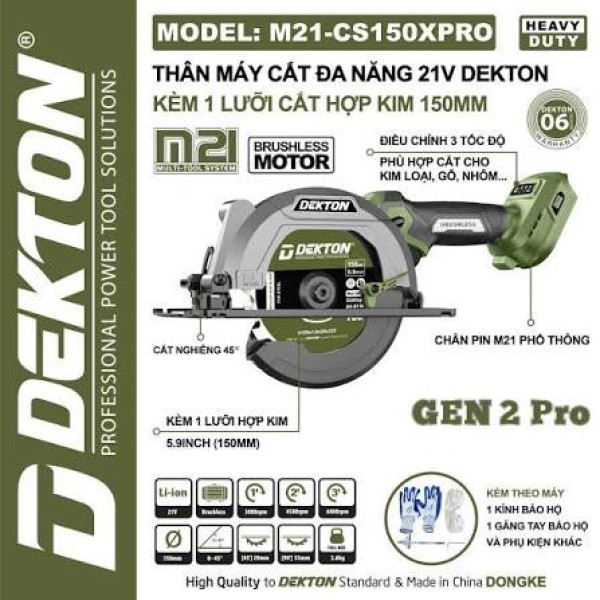 Máy Cắt Đa Năng Dùng Pin Dekton M21-CS150XPRO , CX150PRO  Tặng kèm 1 đĩa cưa gỗ 150mm