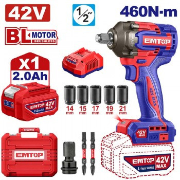 Bộ máy Bulong PIN 42V 460N.m EMTOP ECIWL42461