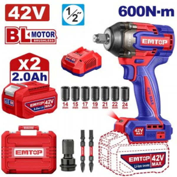 Bộ máy Bulong PIN 42V 600N.m EMTOP ECIWL42602