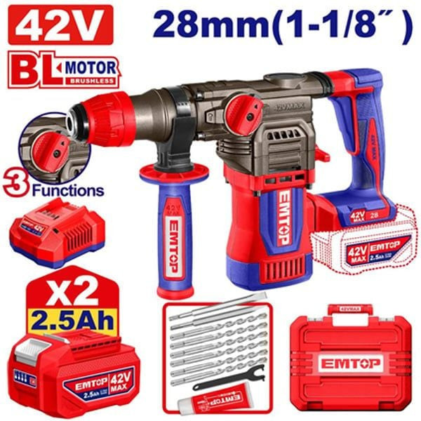 Bộ máy khoan đục dùng PIN 42V 4,5J EMTOP ELRH422882