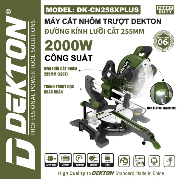 Máy cắt nhôm trượt 2000W 255mm Dekton DK-CN256XPLUS