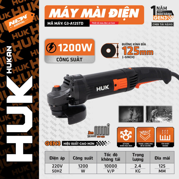 Máy mài điện 1200W 125mm HUKAN G3-A125TD
