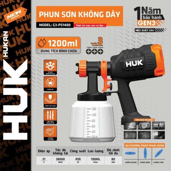 Máy Phun Sơn Dùng Pin HUKAN GEN 3 G3-PS1400