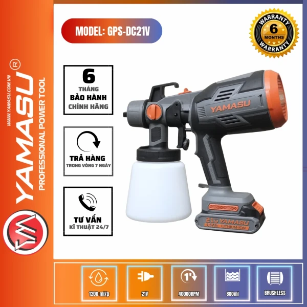 Máy Phun Sơn Pin Yamasu GPS-DC21V | Dung Tích 800ml