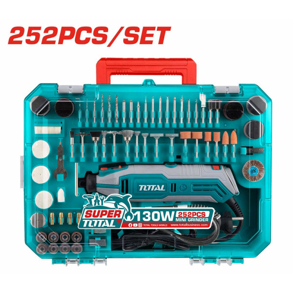 Bộ Máy Mài Khuôn Mini 130W Total TG5133261 – Kèm 251 Phụ Kiện & Trục Linh Hoạt