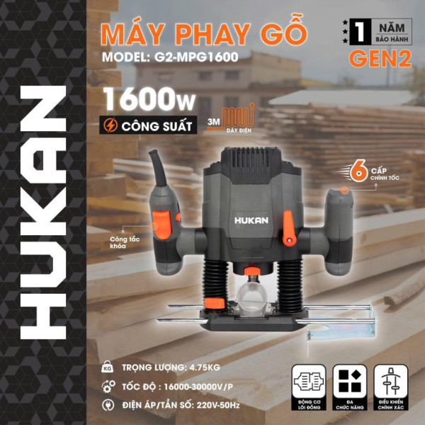 Máy phay gỗ HUKAN G2-MPG1600 – Công suất 1600W