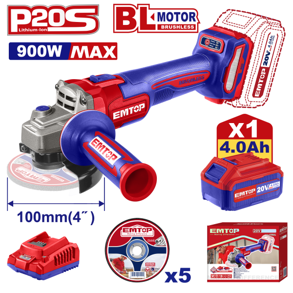 Thân Máy Mài Góc Pin EMTOP ELAG261021-T – Động Cơ Không Chổi Than