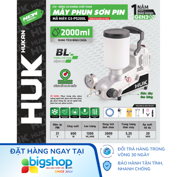 Máy phun sơn dùng pin HUKAN G3-PS200L (GEN 3)