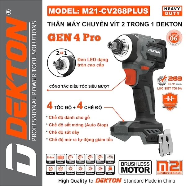 Máy siết bu lông & vặn vít pin Dekton M21-CV268PLUS 