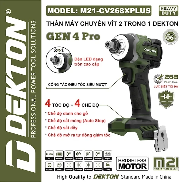 Máy siết bu lông & vặn vít pin Dekton M21-CV268PLUS 