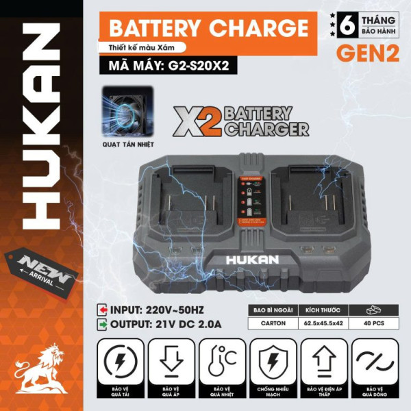 Bộ sạc pin đôi 2.0A HUKAN (GEN 2) G2-S20X2
