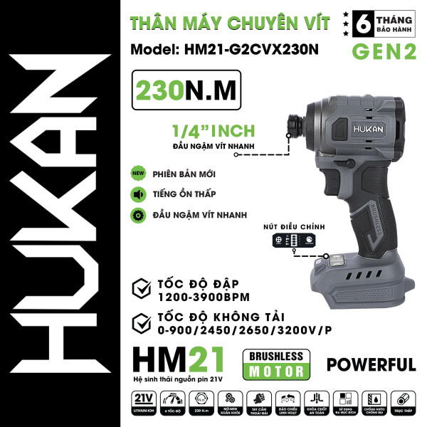 Thân máy chuyên vít HUKAN HM21-G2CVX230N | 21V – 230Nm