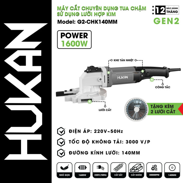 Máy cắt hợp kim tua chậm HUKAN G2-CHK140MM (GEN 2) | 1600W