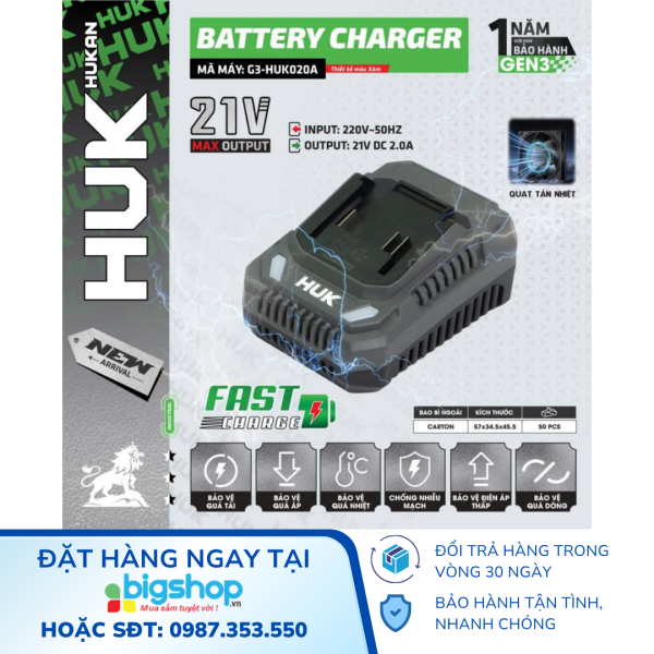 Sạc pin nhanh 2.0Ah HUKAN G3-HUK020A (GEN 3) 