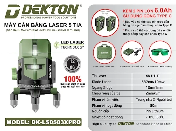 Máy Cân Bằng Laser 5 Tia Xanh Dekton DK-LS0503XPRO